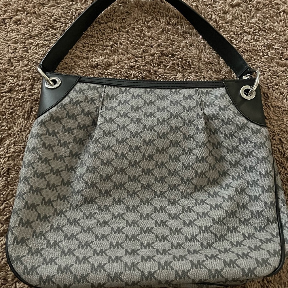 Michael Kors Gray Logo Canvas Shoulder Bag